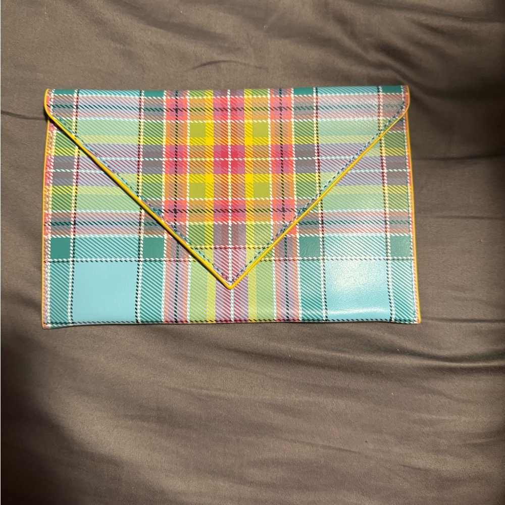 Baekgaard Genuine Leather Colorful Plaid Envelope Clutch